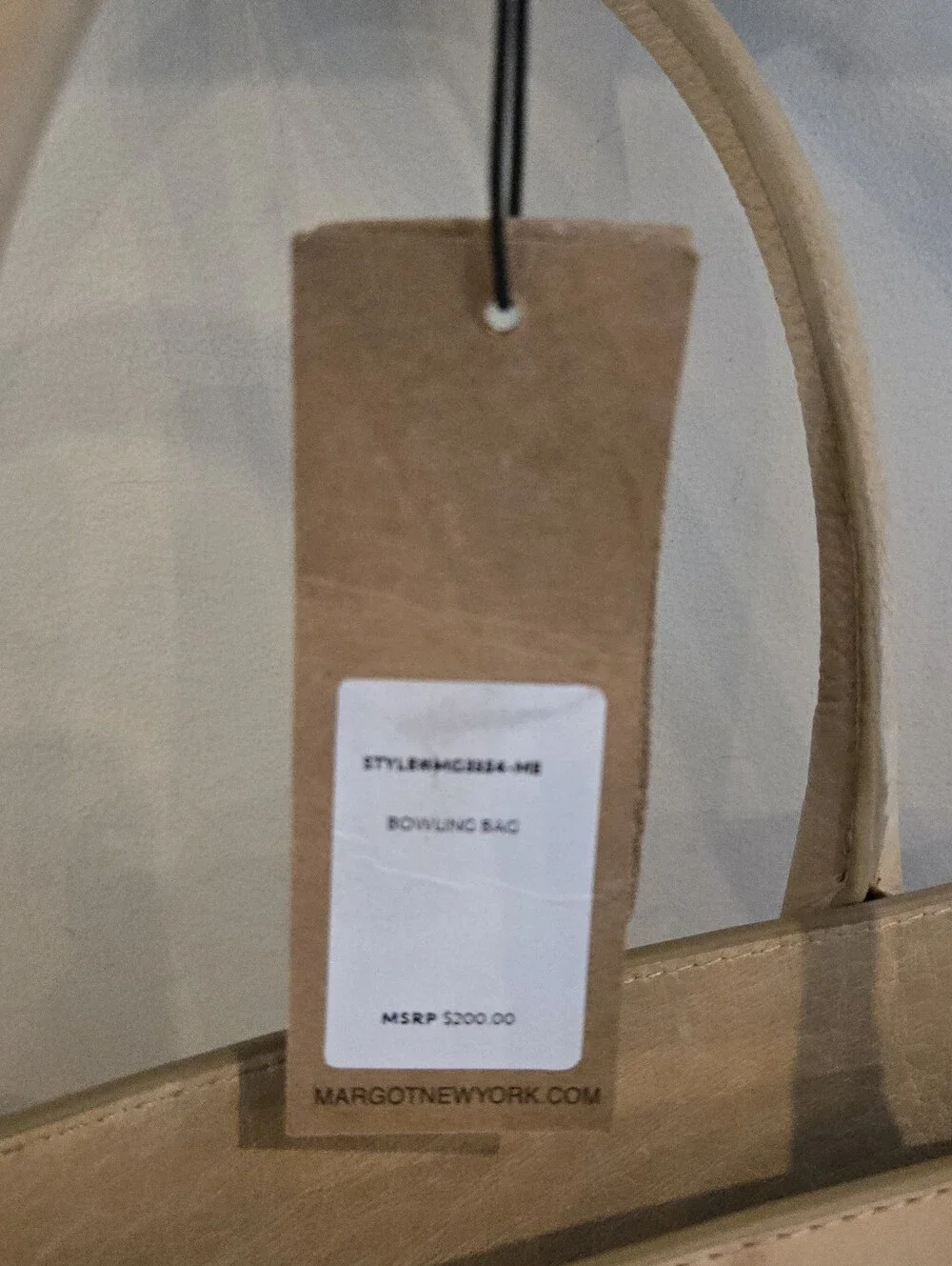 Margot New York Genuine Leather Bowling Bag in color Sand
